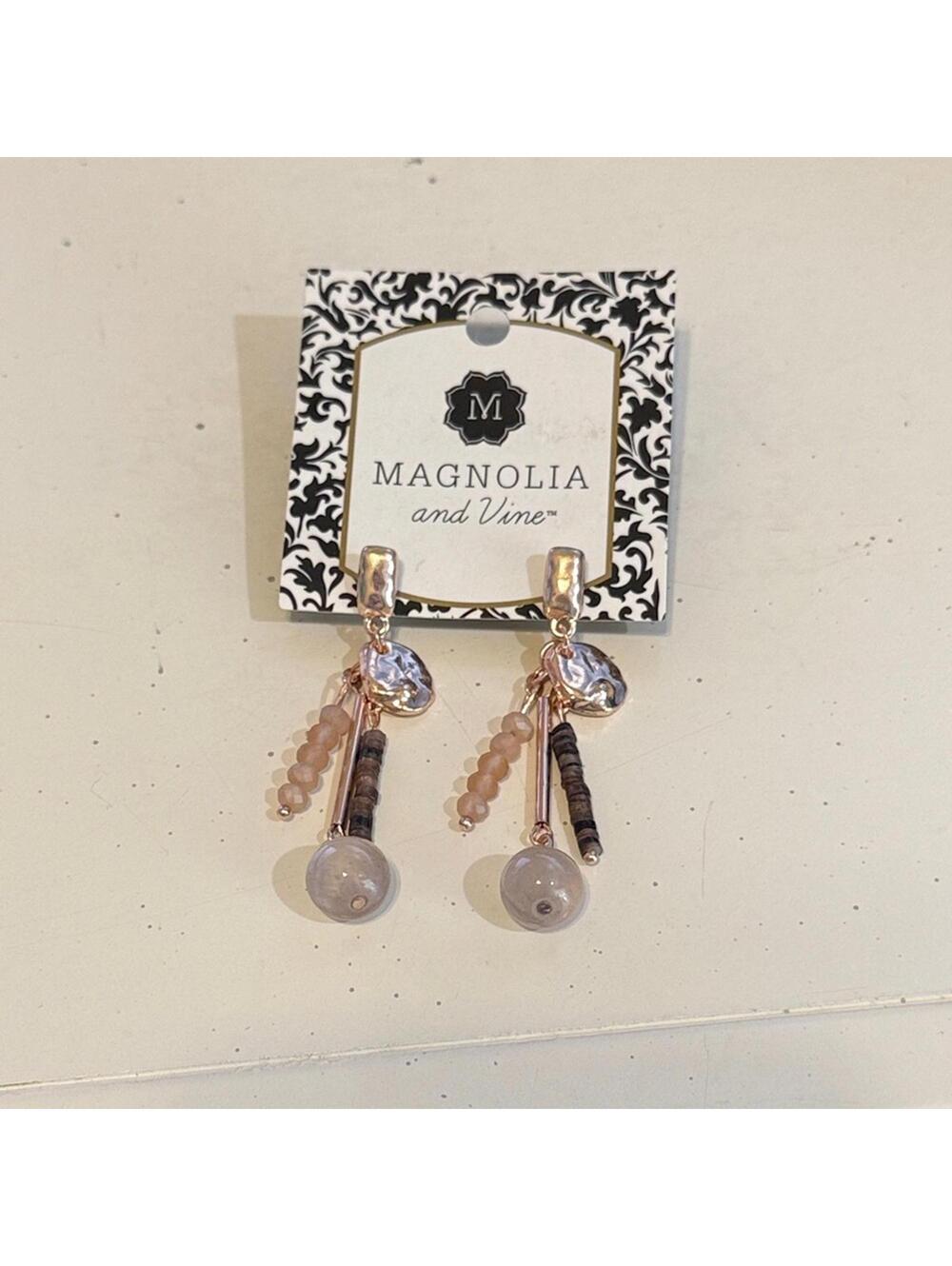 Magnolia and Vine Rose Gold Beaded Drop Earrings